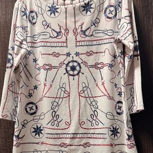 Charter Club Cream and Navy Nautical Print Tunic